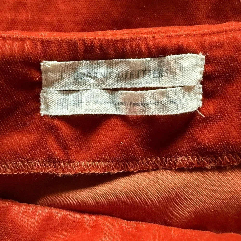 UO Lucy Velvet Lace Trim Mini Slip Skirt Rust Orange